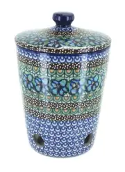 Blue Rose Polish Pottery Mardi Gras Garlic Keeper