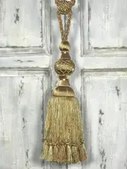 Pair 2 pieces Curtain Tie Backs - 36cm Tassel with ribbons - Green / Gold