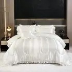 Silk Like Satin Comforter Set with Sheet Set King 8 Pcs White Satin Bedding S...