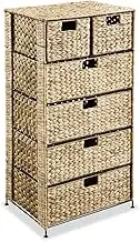Storage Chest Retro Style Storage Cabinet Storage Unit with 6 Baskets, Storage Unit for Home Kitchen Entryway Living Room, 47x37x100 cm Water Hyacinth