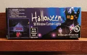 Halloween Window Curtain Lights 50 Purple Bulbs Holiday Decoration Indoor String