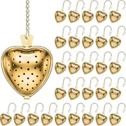 30 Pcs Tea Strainer Stainless Steel Tea Interval Diffuser Heart Shape Mesh Tea Filters with Extended Chain Hook Gold