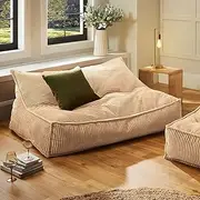 Cadence & Co. Wilde Ribbed Luxe Fleece Bean Bag Large Double Sofa Lounge Cover Velvet Soft Comfortable Living and Bedroom (Cover Only – Beans Not Included) 150x98x73cm - Natural Fawn