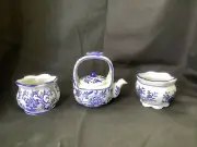 Blue & White Collectible Porcelain - Small Teapot & 2 Small Starter Planters