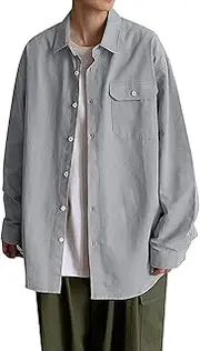 [Generic] Heavy T Shirts Uniforms Young Men's Boys Solid Long Sleeve Button Down Shirt Spring Summer Outfits Fashion Trends Men