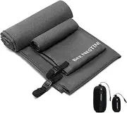 Bee Nesting Ultralight Quick Dry Towels for Backpacking, Microfiber Towel Tavel Accessories for Hiking, Beach, Gym, Swimming, Pocket Sweat Towels Set of 2 Pack, XL (120x60cm) + S (40x40cm), Dark Grey
