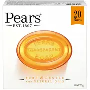 Pears 20 Bars Transparent Soap 20X125g Pure & Gentle With Natural Oils