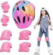 Helmet and Knee Pads for Kids, Kids Helmet Elbow Knee Wrist Protector Skateboard, Adjustable Sports Safety Equipment for Riding Skating Biking Scooters Rollerblading