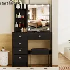 Led Lighted Sliding Mirror Vanity Set w/Drawers Stool Makeup Dressing Table Desk