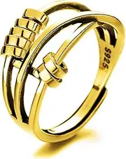 Gold Anti Anxiety Fidget Spinner Adjustable Fashion Worry Stacker Ring for Women, Men and Teens for Stress rand Anxiety Relief. Comes with Ebook and Gift Bag.