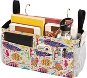 Bedside Table Caddy Multi-Function Organizer Caddy for Bed Rails Cartoon Ocean World Fishes Coastal