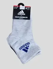 ADIDAS Boys Socks 1/4 Crew SuperLite Aeroready 6 Pack Youth Shoe Size 2Y-5Y
