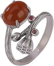 [Generic] S925 Sterling Silver Adjustable Jade Ring, Fashionable Gemstone Ring for Ladies