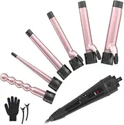 6-in-1 Curling Iron Professional Curling Wand Set Instant Heat Up Hair Curler with 6 Interchangeable Ceramic Barrels