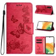 For Samsung Galaxy A55 5G Case Embossed Butterflies Wallet PU Leather, Red