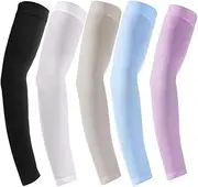 [PACIOCEAN] 5 Pcs Arm Sleeves,UV Protection Cooling Arm Sleeves for Women Men Youth, For Cycling Driving Outdoor Sports Basketball Sleeves,Arm Compression Sleeves(Grey, Black, White, Pink, Blue）