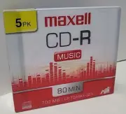 Maxell 5 Pk CD-R Music 32x 80min 700MB Recordable Compact Discs New Sealed
