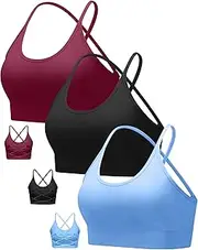 [RUNNING GIRL] Sports Bras for Women, Sexy Crisscross Back Seamless Padded Longline Sports Bra Pack with Removable Pads