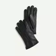 J.Crew Leather Smartphone Gloves with Burgundy Wool-Cashmere Lining | S | Black