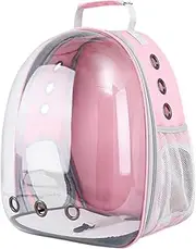 Leona Co Pet Space Capsule Backpack, Small Medium Cat Puppy Dog Carrier, Transparent Breathable Heat Proof, Pet Carrier for Travel Hiking Walking Camping (Pink)