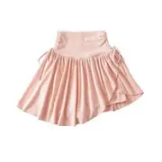 High Rise Side-Drawstring Plain Mini A-Line Skirt Tangerine Pink - L