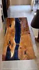 Blue Solid Epoxy Resin Top Dining Table Kitchen Slab Conference Meeting Decors