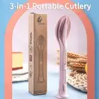 4 Sets 3in1 Wheat Straw Spoon Knife Forks Tableware Set Cutlery Travel Portable
