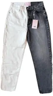 Revice Two Toned Yin Yang Cropped Jeans Demin Pants Size 30 Split High-Rise