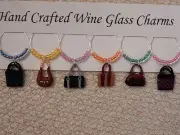 "HAND BAGS/PURSES "SET OF 6 HAND CRAFTED" Wine Glass Charm drink markers