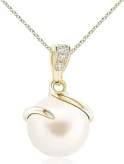 [Angara] Freshwater Cultured Pearl Spiral Pendant Necklace with Diamonds in Sterling Silver/14ct Solid Gold for Women | June Birthstone Jewellery for Her