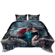 Dark Forest Redhead Witch Dragon and Wolves Coverlet