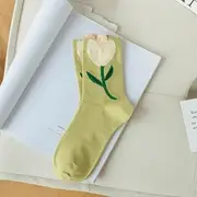 Floral Print Socks 1 Pair - Green - One Size
