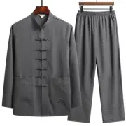 Men Chinese Tang Suit Uniform Tai Chi Kung Fu Long Sleeve Shirt and Pants Set