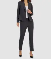 Le Suit Women's Gray Solid One-Button Slim-Fit 2-Piece Jacket Pant Suit Size 8