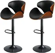 [Levede] Wooden Beech Gas Lift Bar Stool, Black