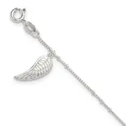 Sterling Silver Polished Wing Dangle 9In Plus 1Ext Anklet
