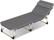 BLOODYRIPPA Folding Camping Bed, Convertible Lounge-Recliner, 4 Adjustable Positions, Steel Tube Frame, 600D Oxford Fabric, Removable Pillow & Cotton Pad, Support Up to 300 Pounds