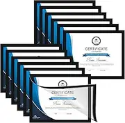 Derlyniupi 8.5 x 11 Self Adhesive Magnetic Picture Frame Set Of 12, Certificate Document Frame, Diploma Frame for Wall Display, Horizontal or Vertical, Black