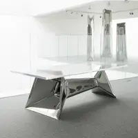 在飛比找ETMall東森購物網優惠-ins北歐現代輕奢設計師創意充氣拋光不銹鋼底座餐桌茶幾客廳別
