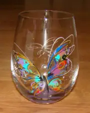 2x Izzy & Oliver Connie Haley BUTTERFLY Stemless Wine Glass Set, 18 oz