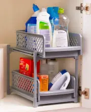 2-Tier Sliding Cabinet Storage Organizer Baskets Shelf Bins Space-Saving Gray
