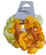 HAIR TIES Orange And Yellow BEADED ELASTIC PONYTAIL HOLDERS