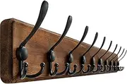 WEBI Coat Rack Wall Mount, Garment Rack with Hat Hooks, 38 9/16" Long, 10 Hooks, Coat Hooks Wall Mounted, Wood Hook Rack Rail, Triple Hooks for Hanging Coats, Clothes, Jacket, Brown