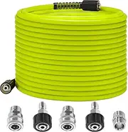 M MINGLE Pressure Washer Hose 50 FT x 1/4" - Replacement Power Wash Hose with M22 14mm Stainless Steel Quick Connect Power Washer Adapter Sets - 3600PSI