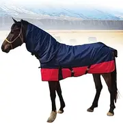 Horse Blanket - 1200D Ripstop High Neck Medium Weight Waterproof Horse Turnout Blanket - Detachable Neck Bib - Navy&Pink - L