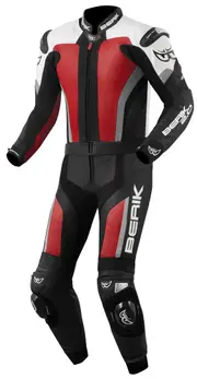 Berik Losail Two Piece Motorcycle Leather Suit, black-white-red, Size 56 for Men Black White Red