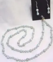 27" HAND KNOTTED LARIMAR & AMAZONITE GEMSTONES BEADED NECKLACE & EARRINGS SET