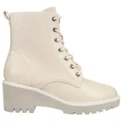 Corkys Ghosted Round Toe Combat Wedge Womens Off White Casual Boots 80-9995-CRE