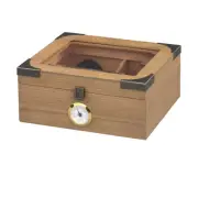 Newport Glass 25ct Cigar Humidor Wood Box, Spanish Cedar, Hygrometer, Brown