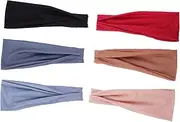 [DRESSOOS] 6 Pcs Women's Yoga Headbands Soft Breathable Sweatband Exercise Head Wraps Non Slip for Yoga Running Fitness